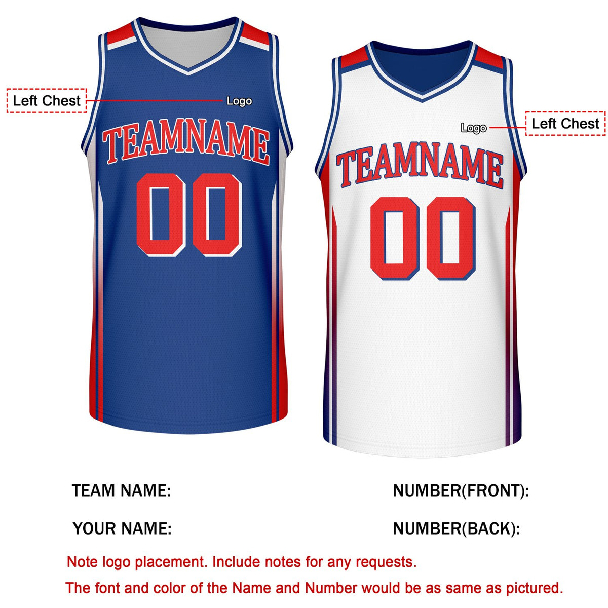 Custom Reversible Blue White Basketball Jersey | Personalized Team Jersey | Vosoli