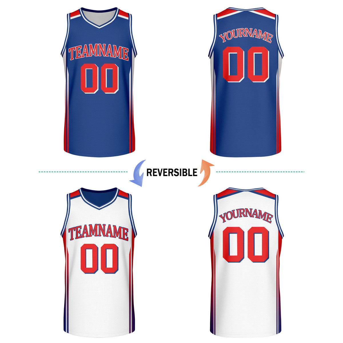 Custom Reversible Blue White Basketball Jersey | Personalized Team Jersey | Vosoli