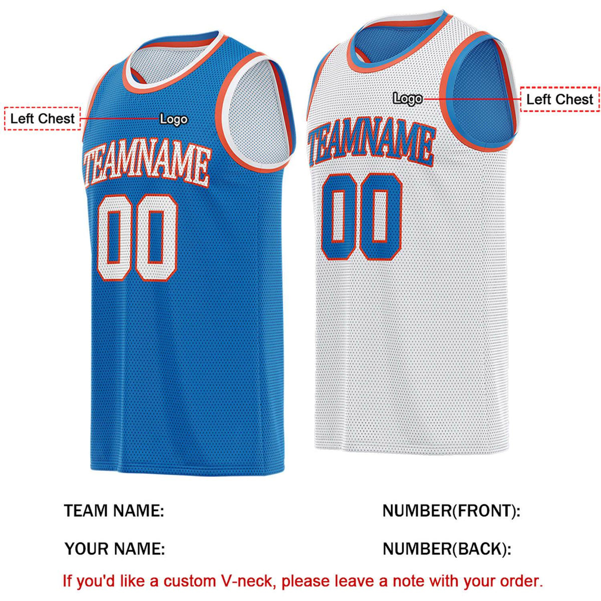 Custom Reversible Blue & White Basketball Jersey | Personalized for Team Sports - Vosoli