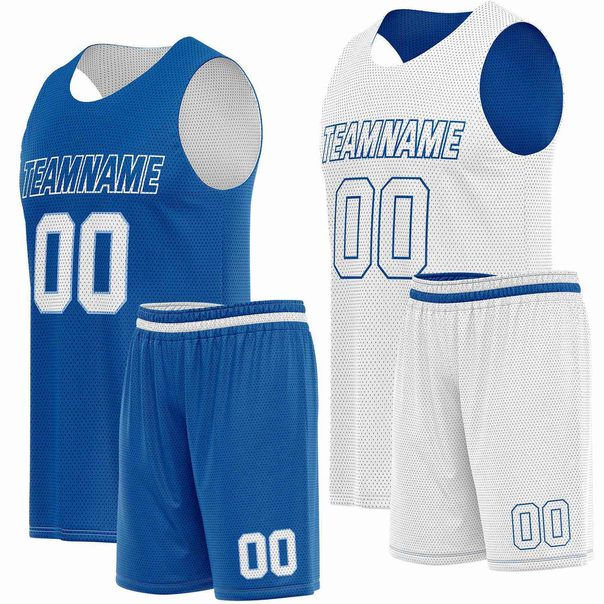 Custom Reversible Blue White Basketball Uniform Set | Team Name &amp; Number - Vosoli