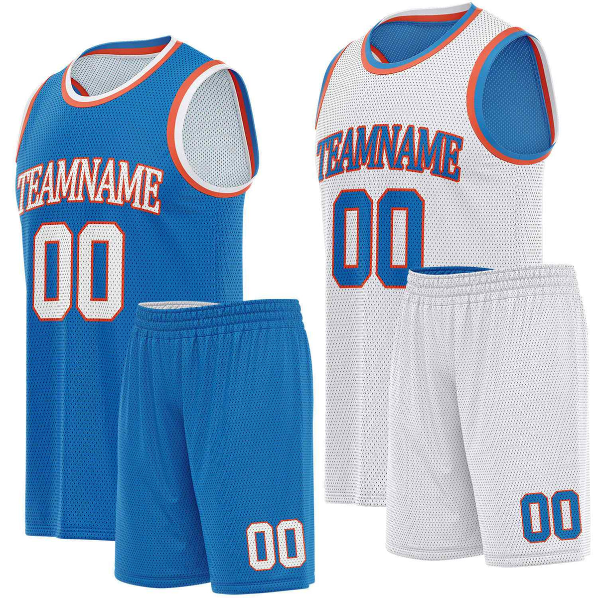 Custom reversible blue &amp; white basketball uniform set, personalized team name number logo breathable mesh sports jersey and shorts for men women youth game practice - Vosoli
