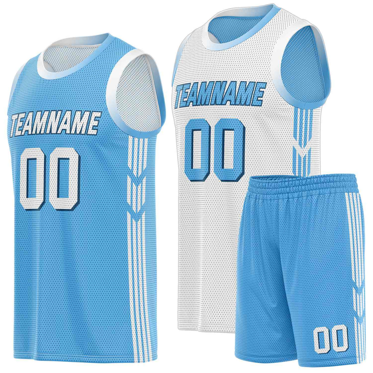 Custom Reversible Blue White Basketball Uniform Set | Team &amp; Player Name - Vosoli
