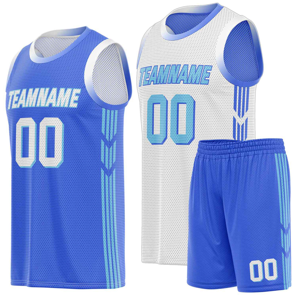 Custom Reversible Blue White Basketball Uniform Set | Team &amp; Player Name - Vosoli