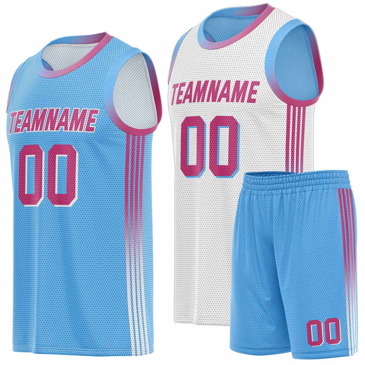 Custom Reversible Blue White Basketball Uniform Set | Team &amp; Player Name - Vosoli