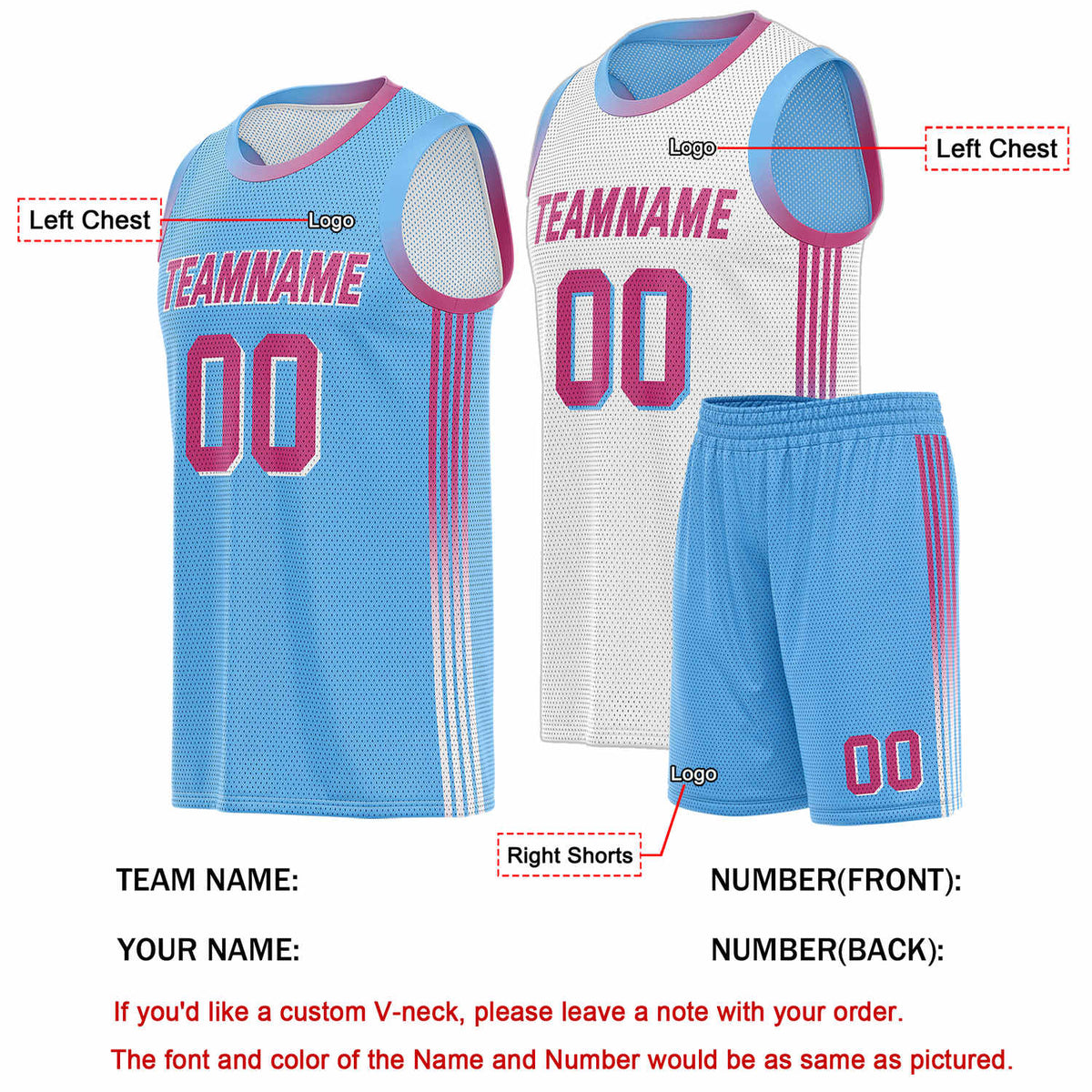 Custom Reversible Blue White Basketball Uniform Set | Team & Player Name - Vosoli