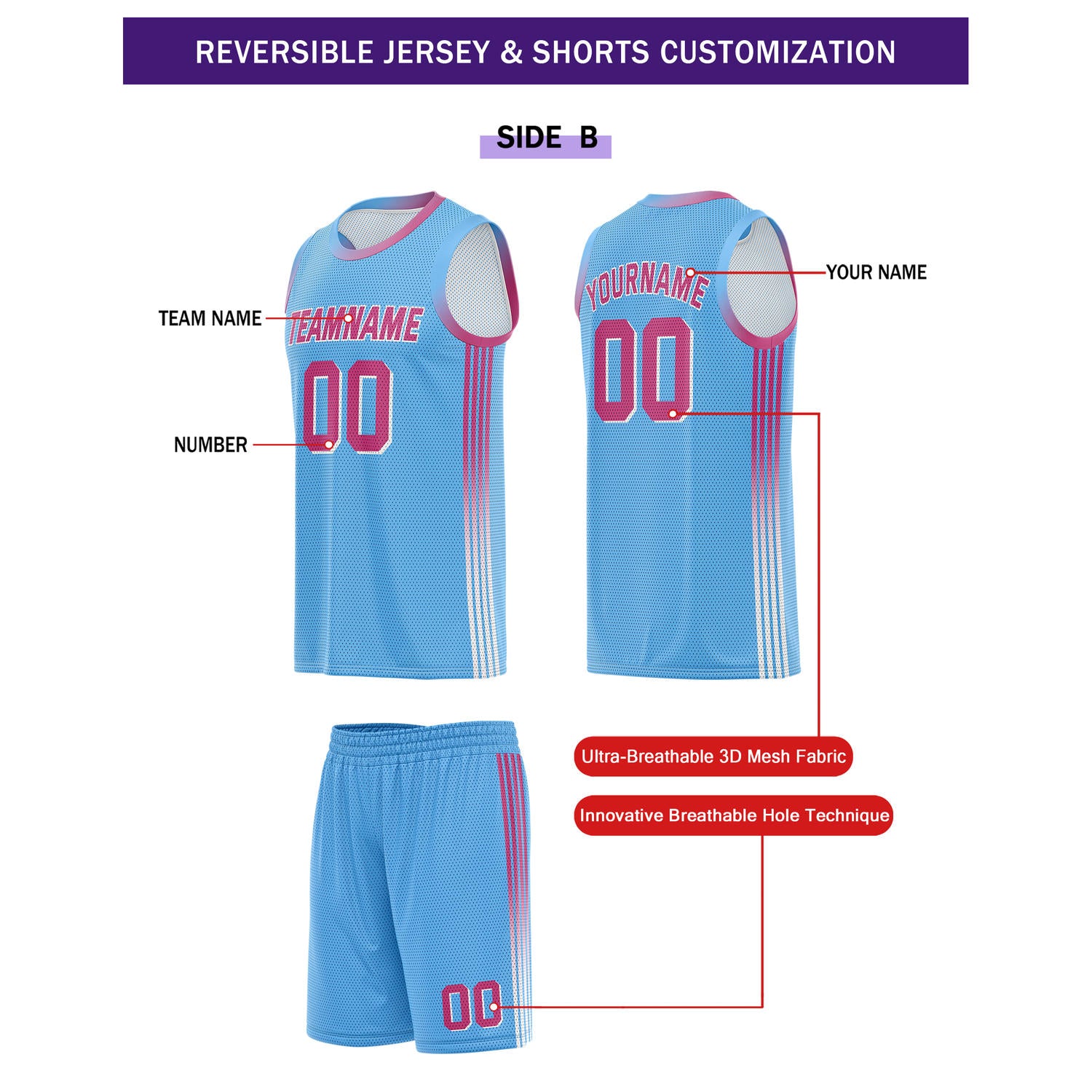 Custom Reversible Blue White Basketball Uniform Set | Team & Player Name - Vosoli