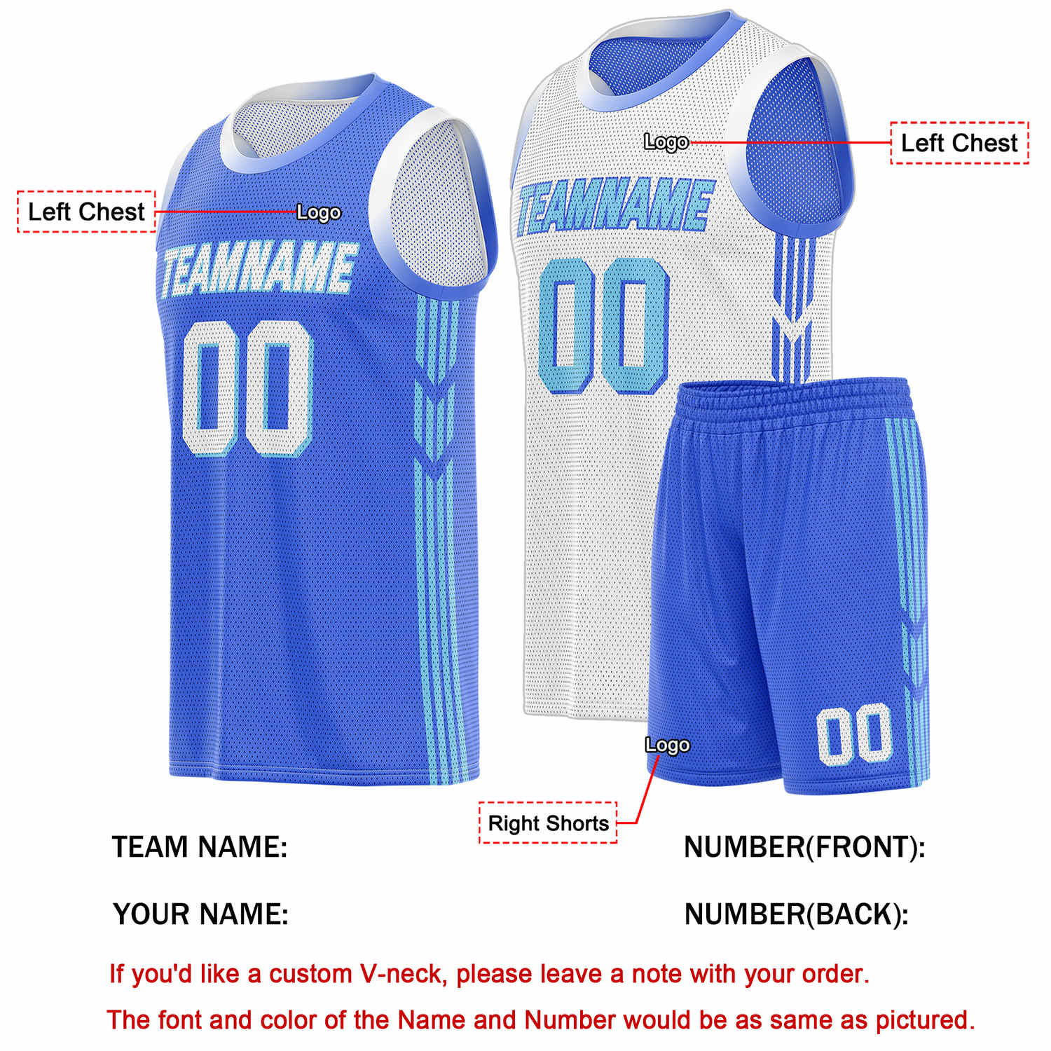 Custom Reversible Blue White Basketball Uniform Set | Team & Player Name - Vosoli