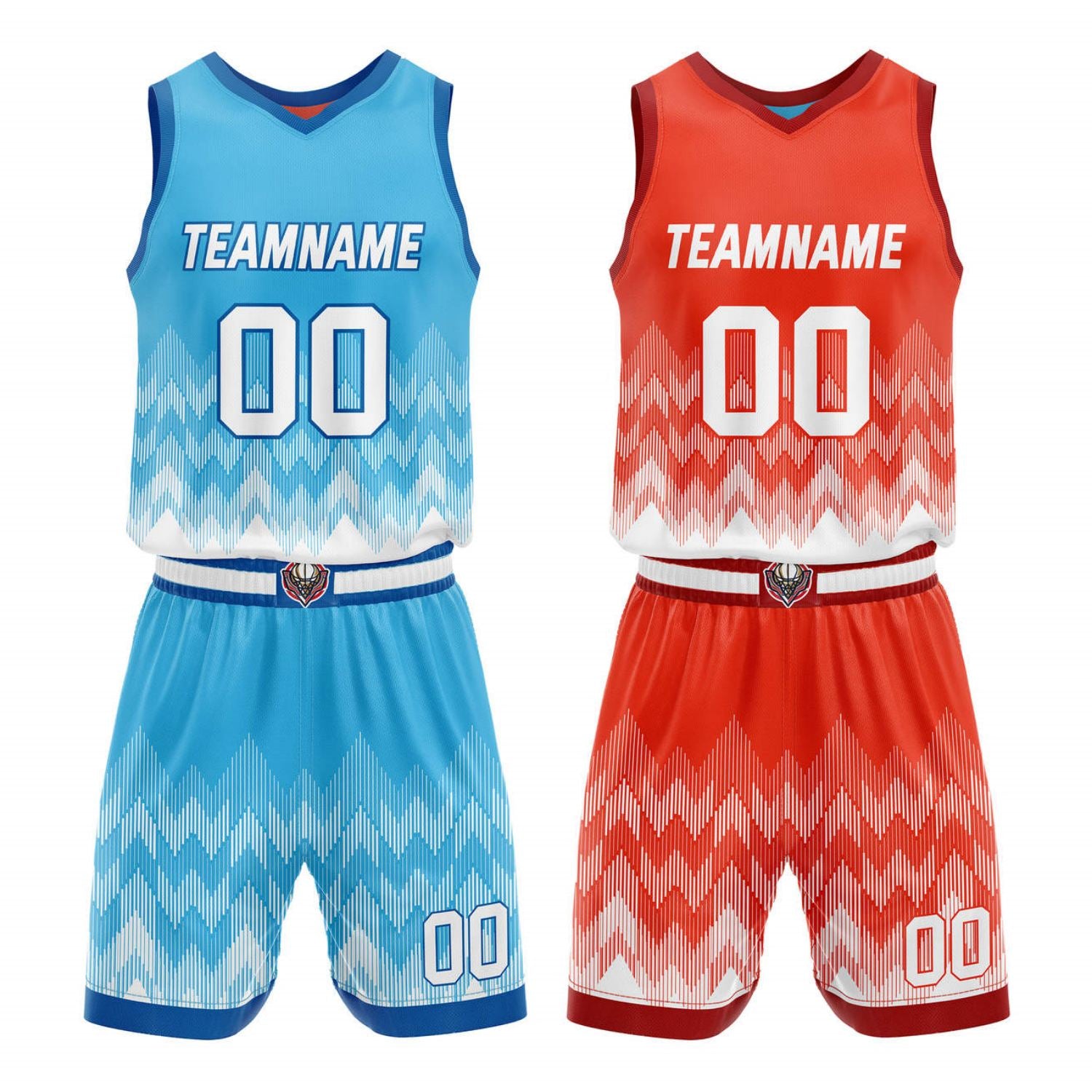Custom Reversible Basketball Jersey + Shorts Set (Blue-White & Red-White Gradient) - Personalized Team Name, Number & LOGO | Vosoli
