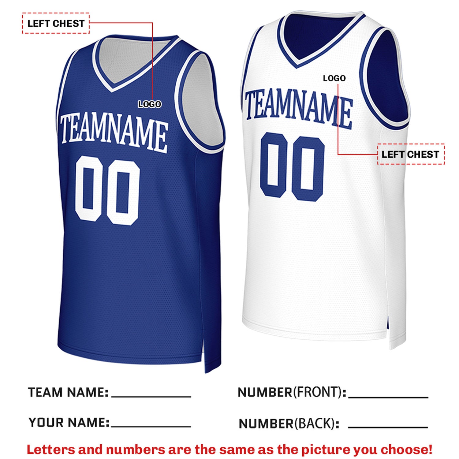 Custom Reversible Blue & White Mesh Basketball Jersey | Personalized Team Jersey | Vosoli