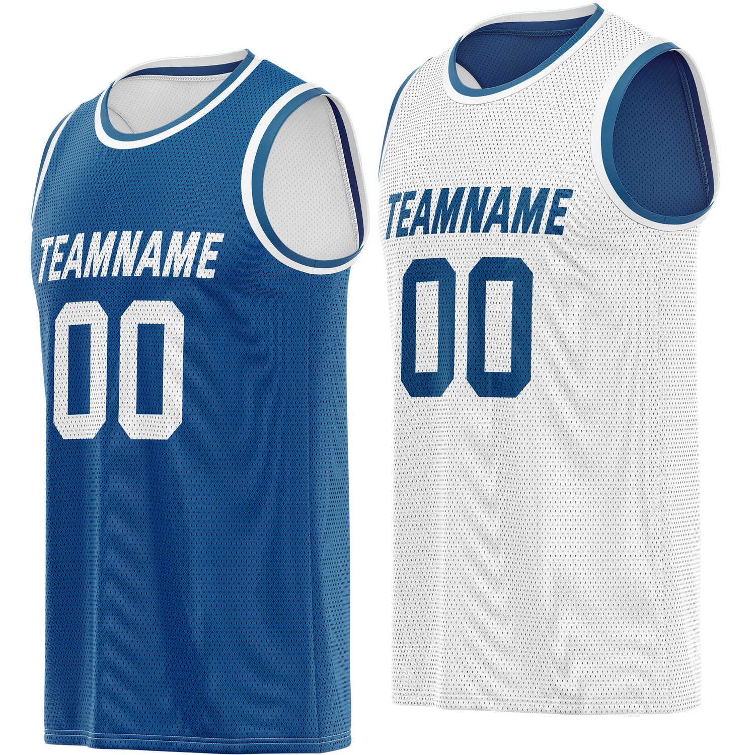 Custom reversible blue white basketball jersey, personalized team name number Logo breathable Mesh sports top for men women youth game practice - Vosoli