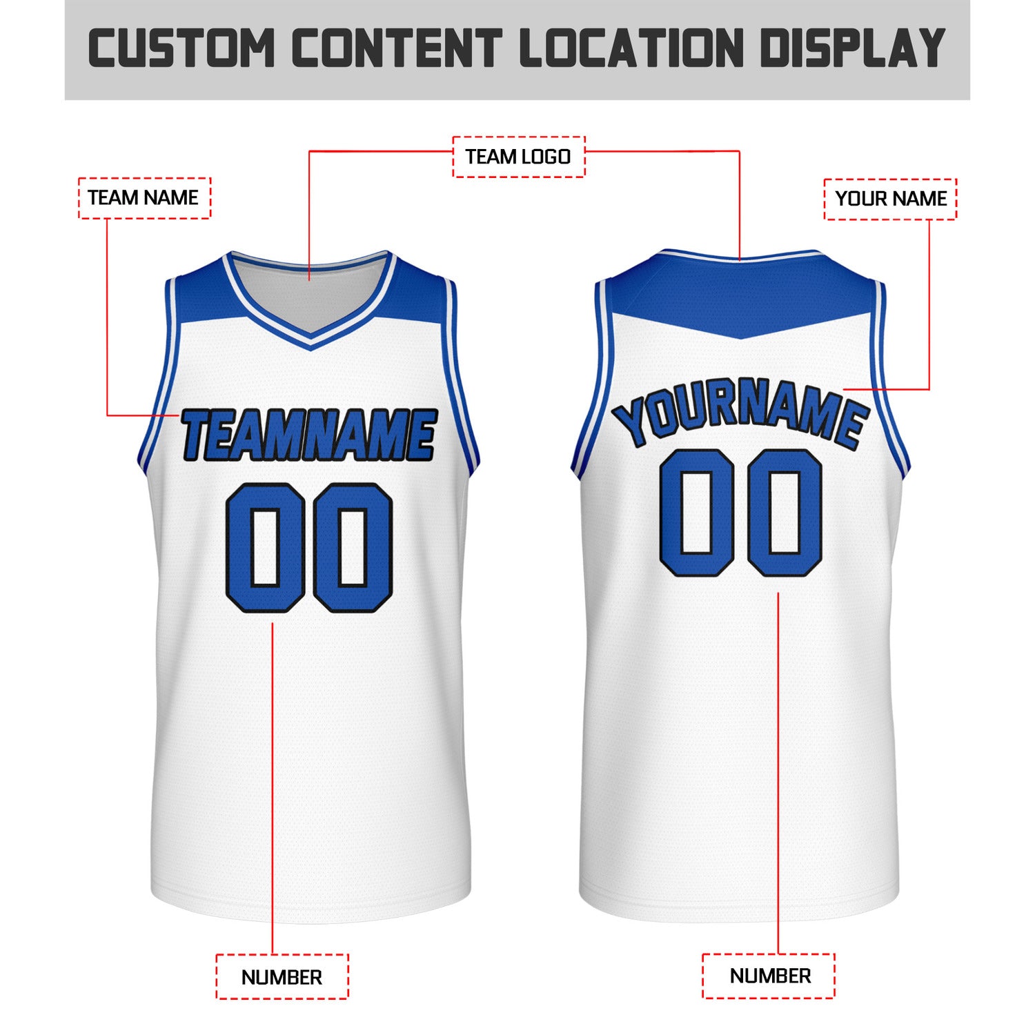 Custom Reversible Blue & White Mesh Basketball Jersey | Personalized Team Jersey | Vosoli