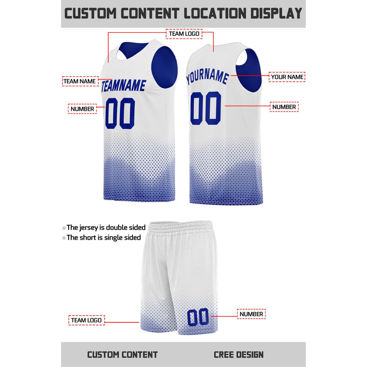 Custom Reversible Blue & White Mesh Basketball Uniform | Personalized Team Set | Vosoli
