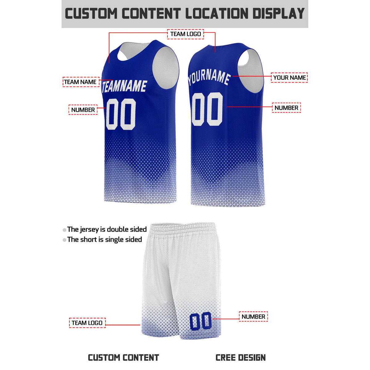 Custom Reversible Blue & White Mesh Basketball Uniform | Personalized Team Set | Vosoli
