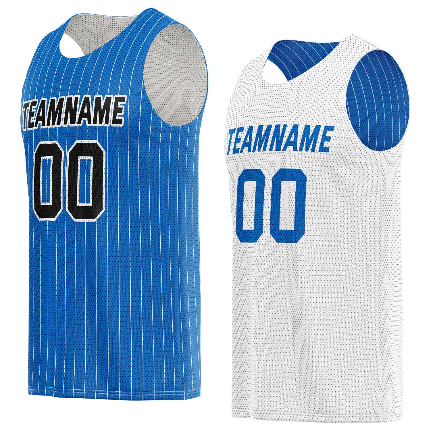 Custom Reversible Blue White Pinstripe Basketball Jersey, Personalized Team Name Number Breathable Mesh Uniform for Men Women Youth