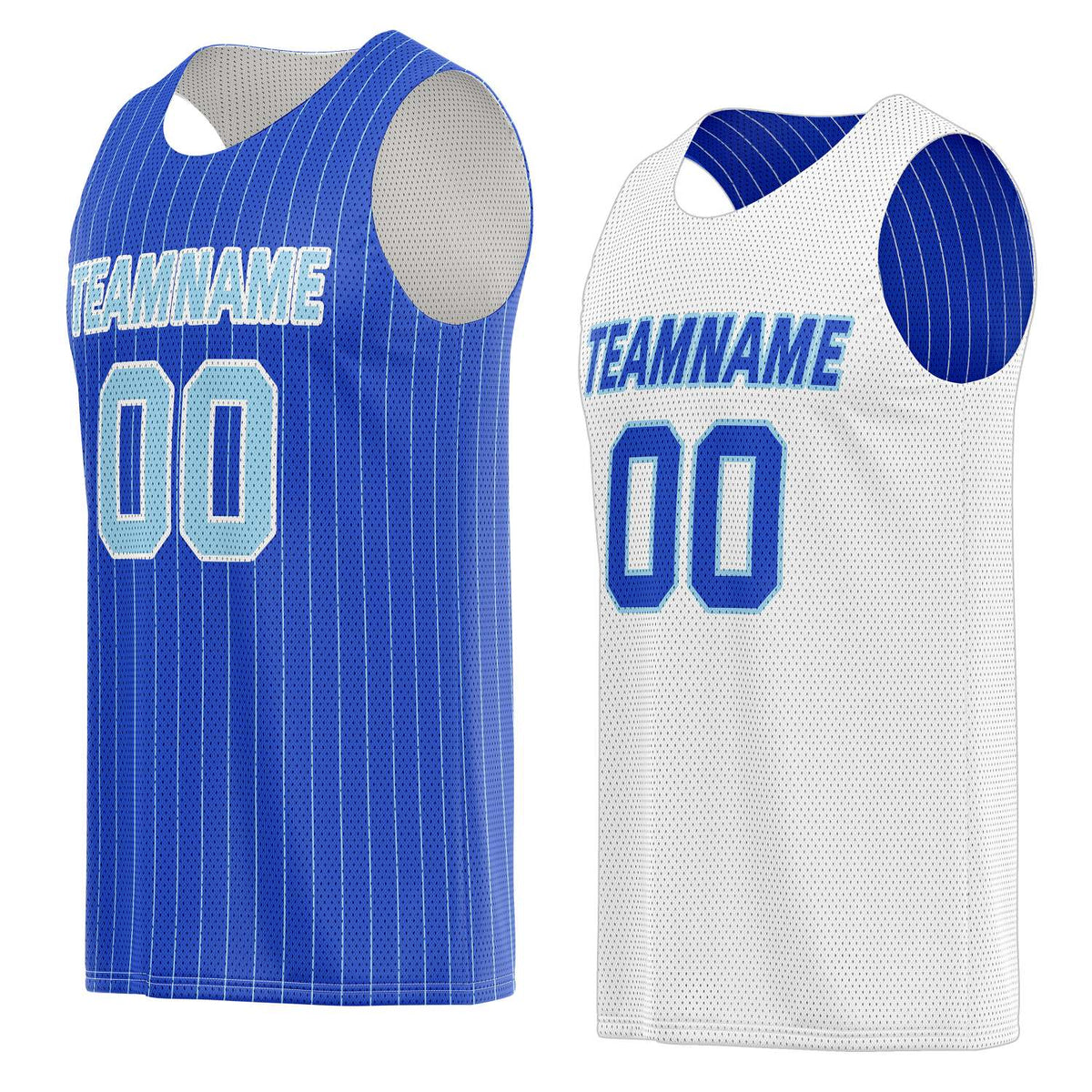 Custom Reversible Blue White Pinstripe Basketball Jersey, Personalized Team Name Number Breathable Mesh Uniform for Men Women Youth