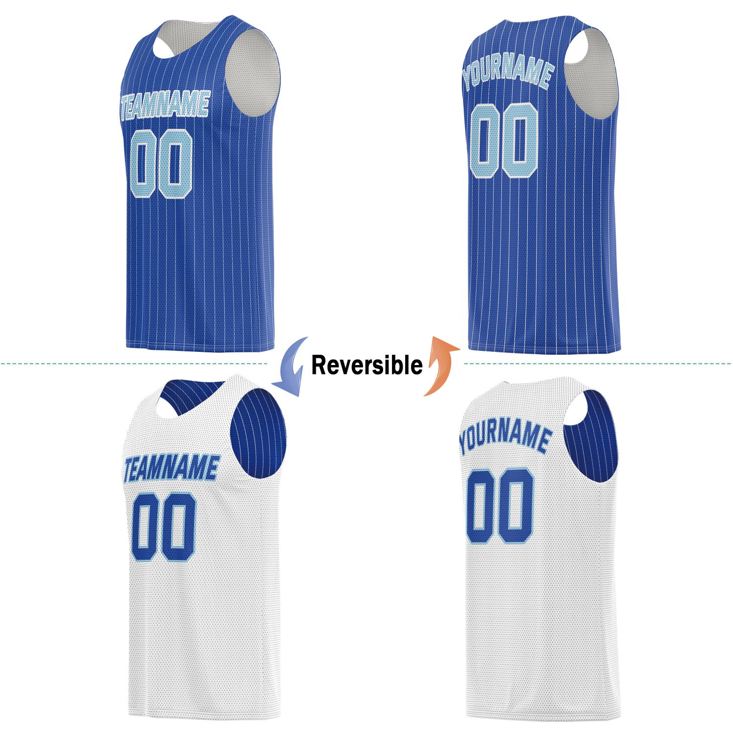Custom Reversible Blue White Striped Basketball Jersey | Personalized Team Name, Number & LOGO | Vosoli