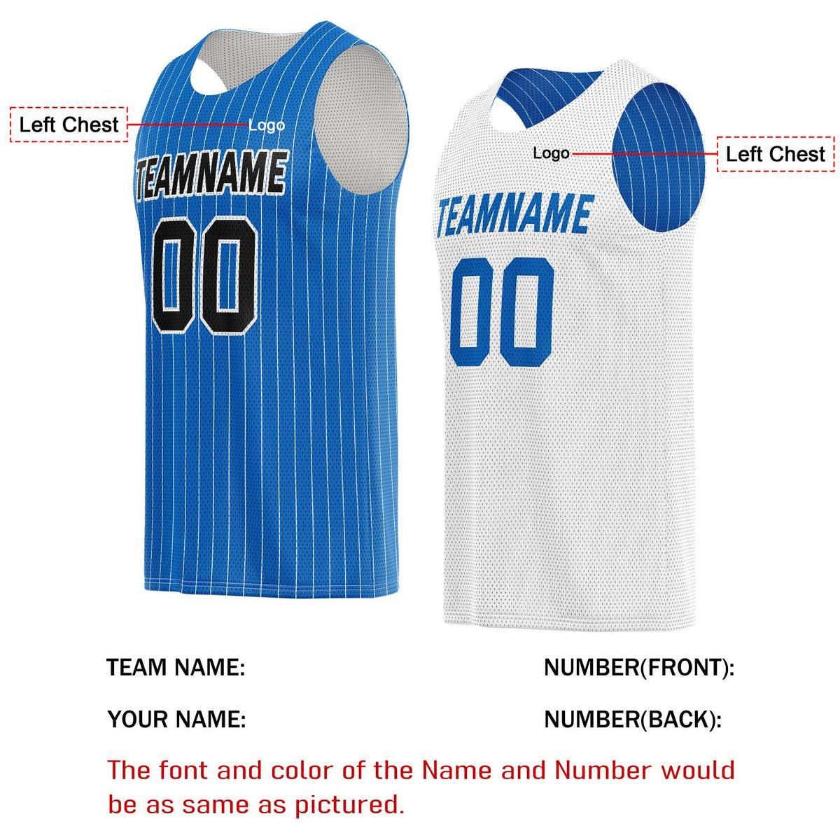 Custom Reversible Blue White Striped Basketball Jersey | Personalized Team Name, Number & LOGO | Vosoli