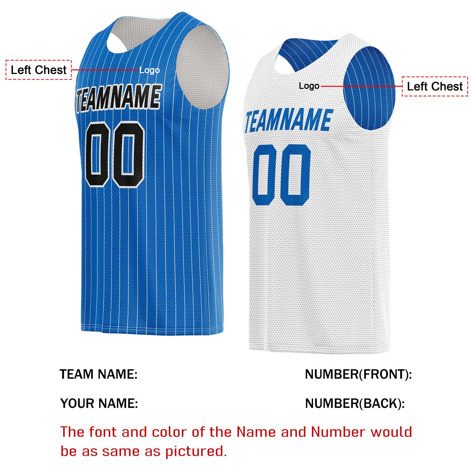 Custom Reversible Blue White Striped Basketball Jersey | Personalized Team Name, Number & LOGO | Vosoli
