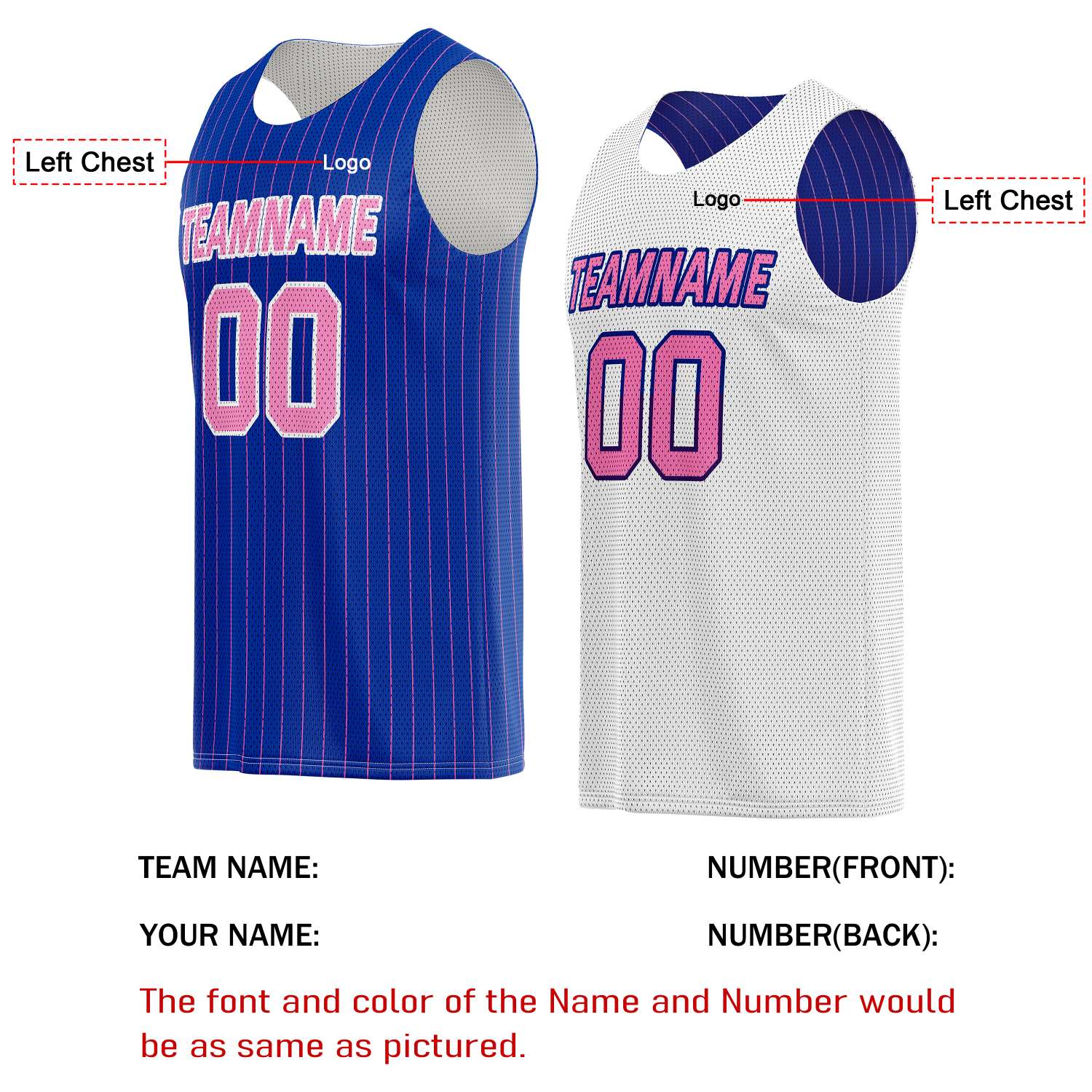 Custom Reversible Blue White Striped Basketball Jersey | Personalized Team Name, Number & LOGO | Vosoli