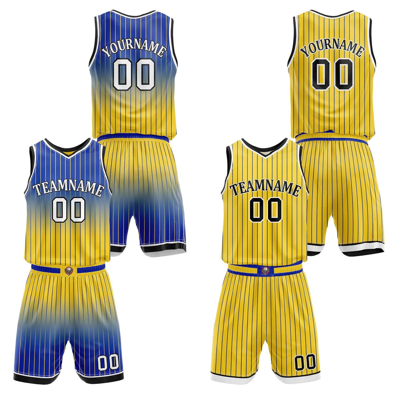 Custom Reversible Blue Yellow Gradient Striped Basketball Uniform Set | Team & Player Name - Vosoli