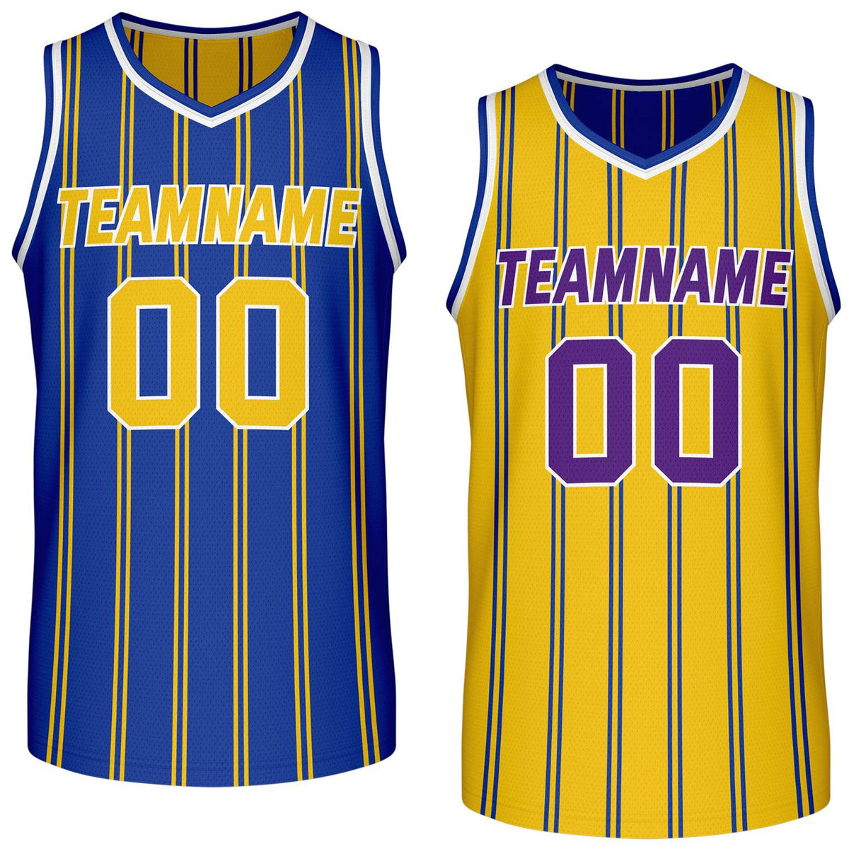 Custom Reversible Blue Yellow Purple Striped Basketball Jersey | Team Name &amp; Number - Vosoli