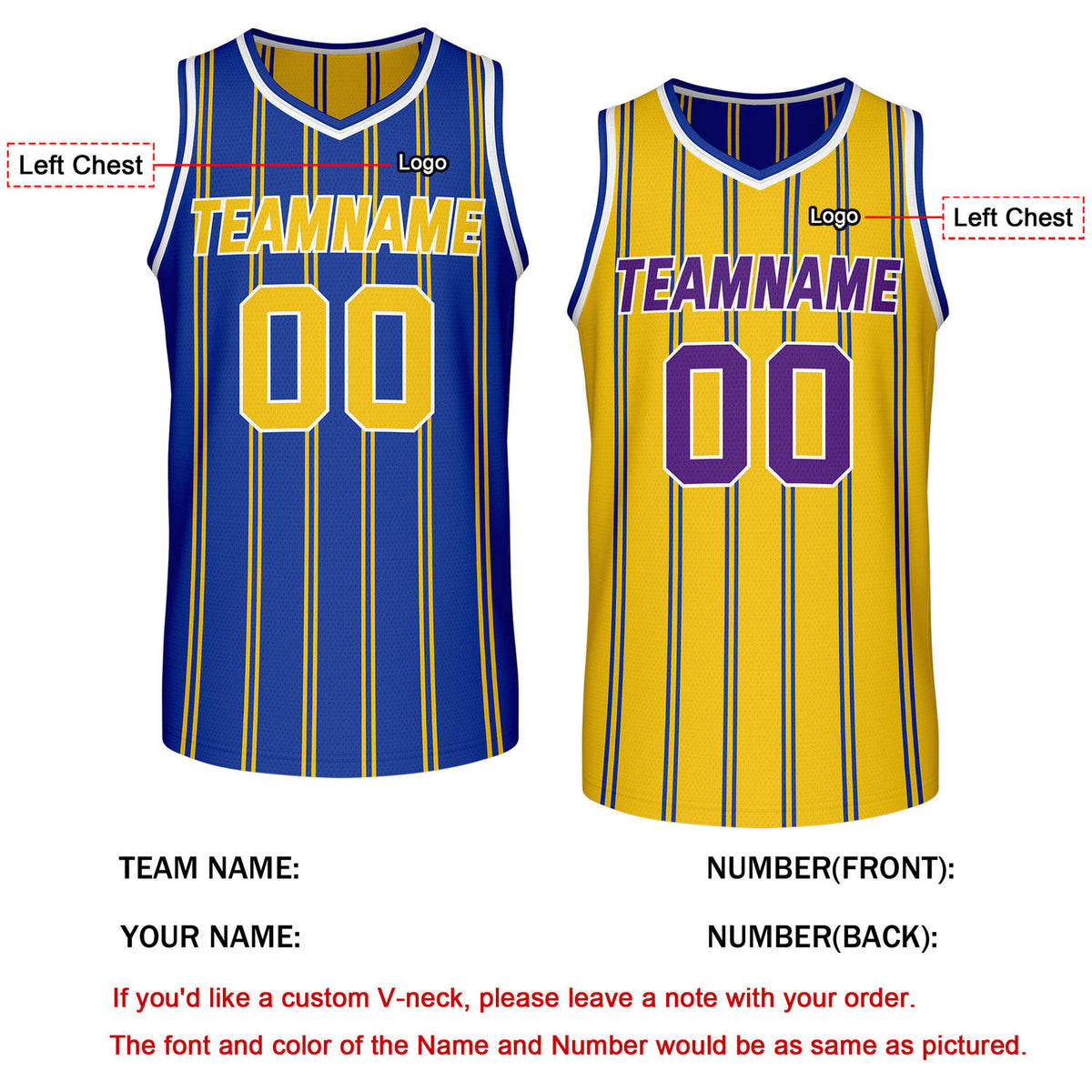 Custom Reversible Blue Yellow Purple Striped Basketball Jersey | Team Name & Number - Vosoli
