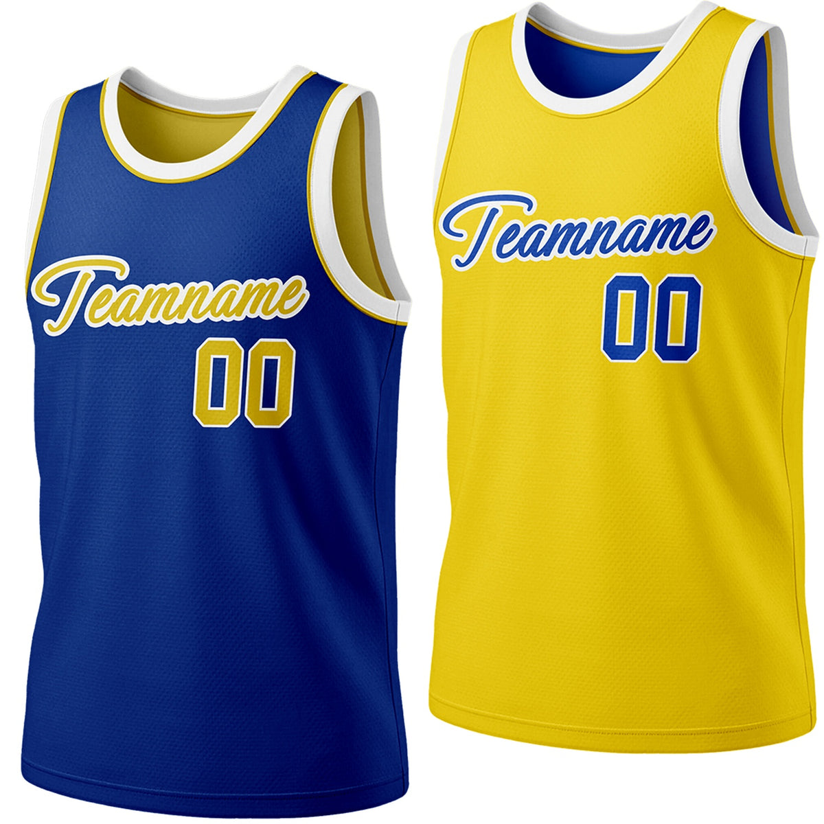 Custom reversible blue &amp; yellow basketball jersey, personalized script team name number Logo breathable sports top for men women youth Adult game practice - Vosoli