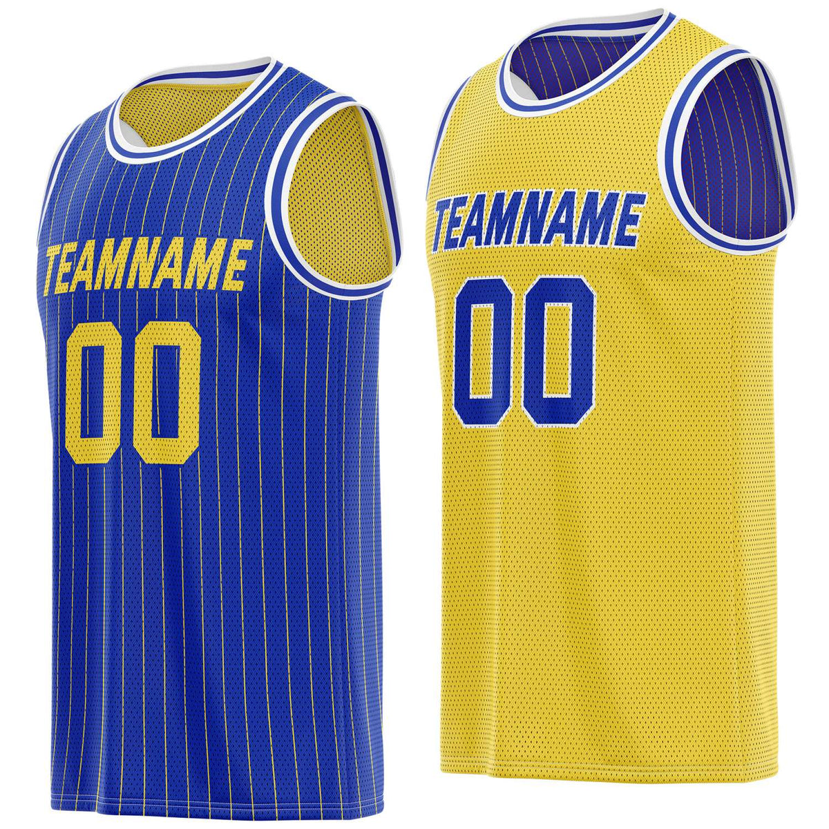 Custom Reversible Blue Yellow Striped Mesh Basketball Jersey | Team &amp; Player Name - Vosoli