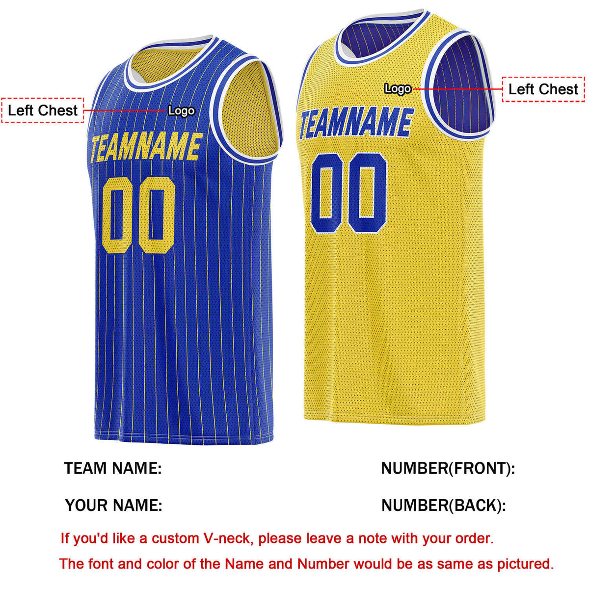 Custom Reversible Blue Yellow Striped Mesh Basketball Jersey | Team & Player Name - Vosoli