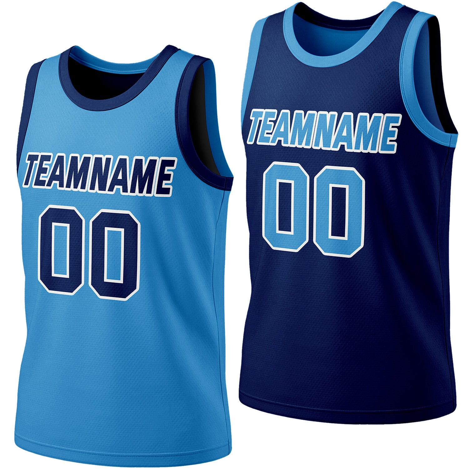 Custom reversible bright blue & navy basketball jersey, personalized team name number logo, breathable mesh fabric sports top for men women youth Adult game practice - Vosoli