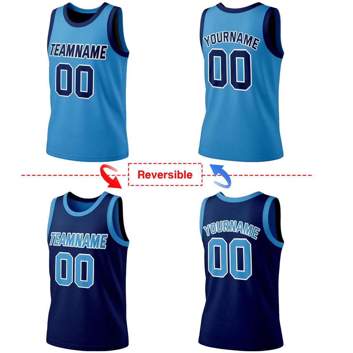 Custom Reversible Bright Blue & Navy Basketball Jersey | Personalized Team Jersey | Vosoli
