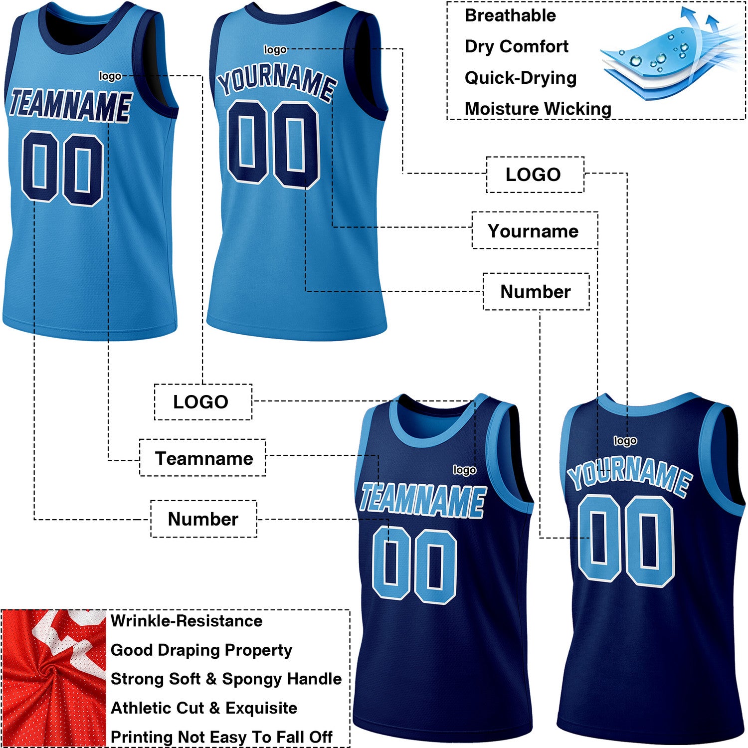 Custom Reversible Bright Blue & Navy Basketball Jersey | Personalized Team Jersey | Vosoli