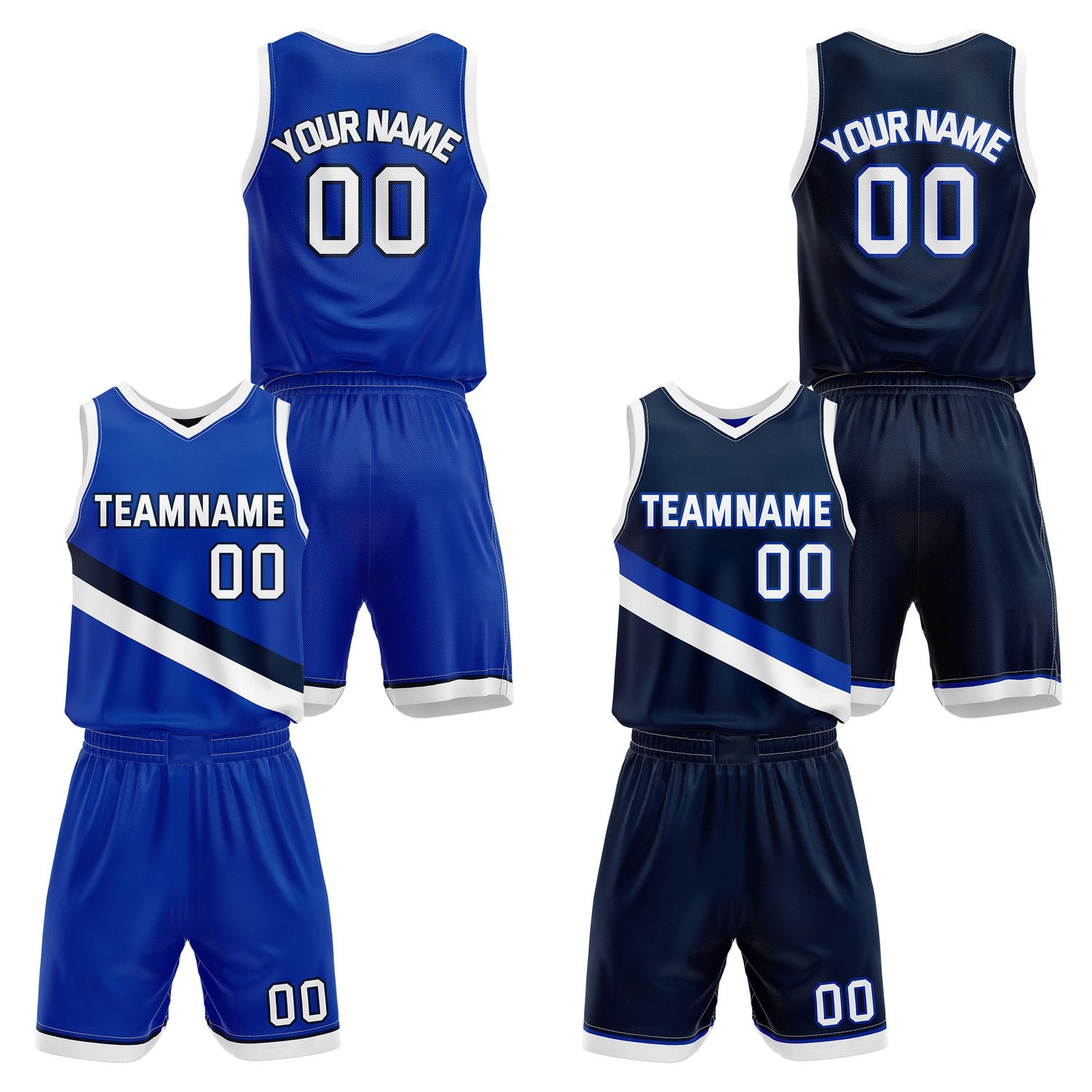Custom Reversible Bright Blue Navy Basketball Uniform Set | Team & Player Name - Vosoli