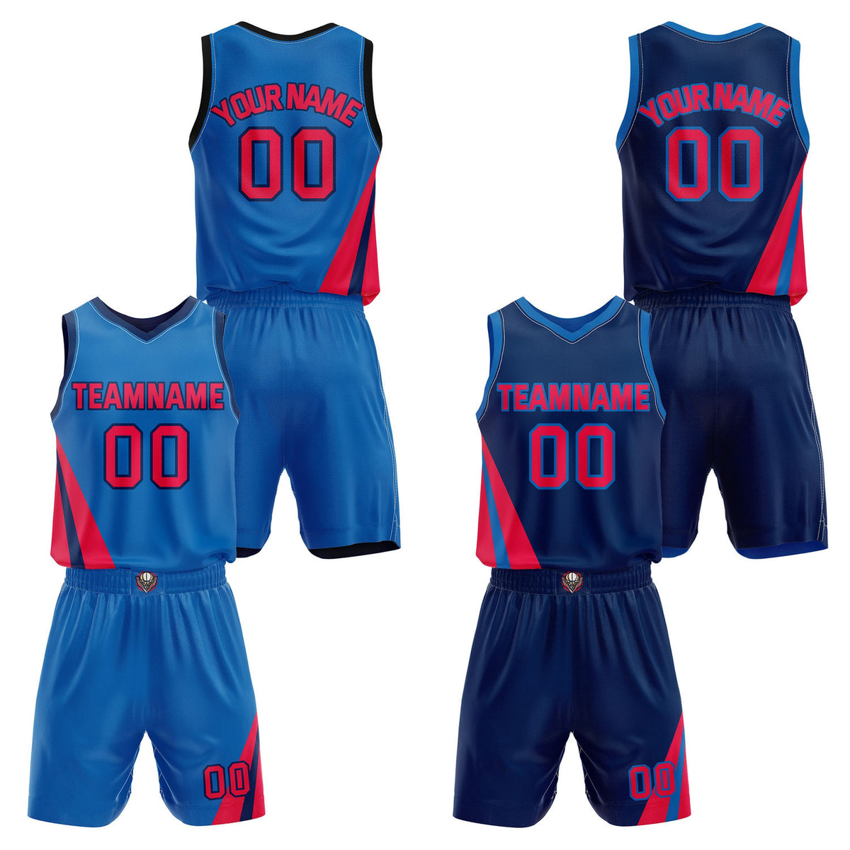 Custom Reversible Bright Blue Navy Red Basketball Uniform Set | Team &amp; Player Name - Vosoli