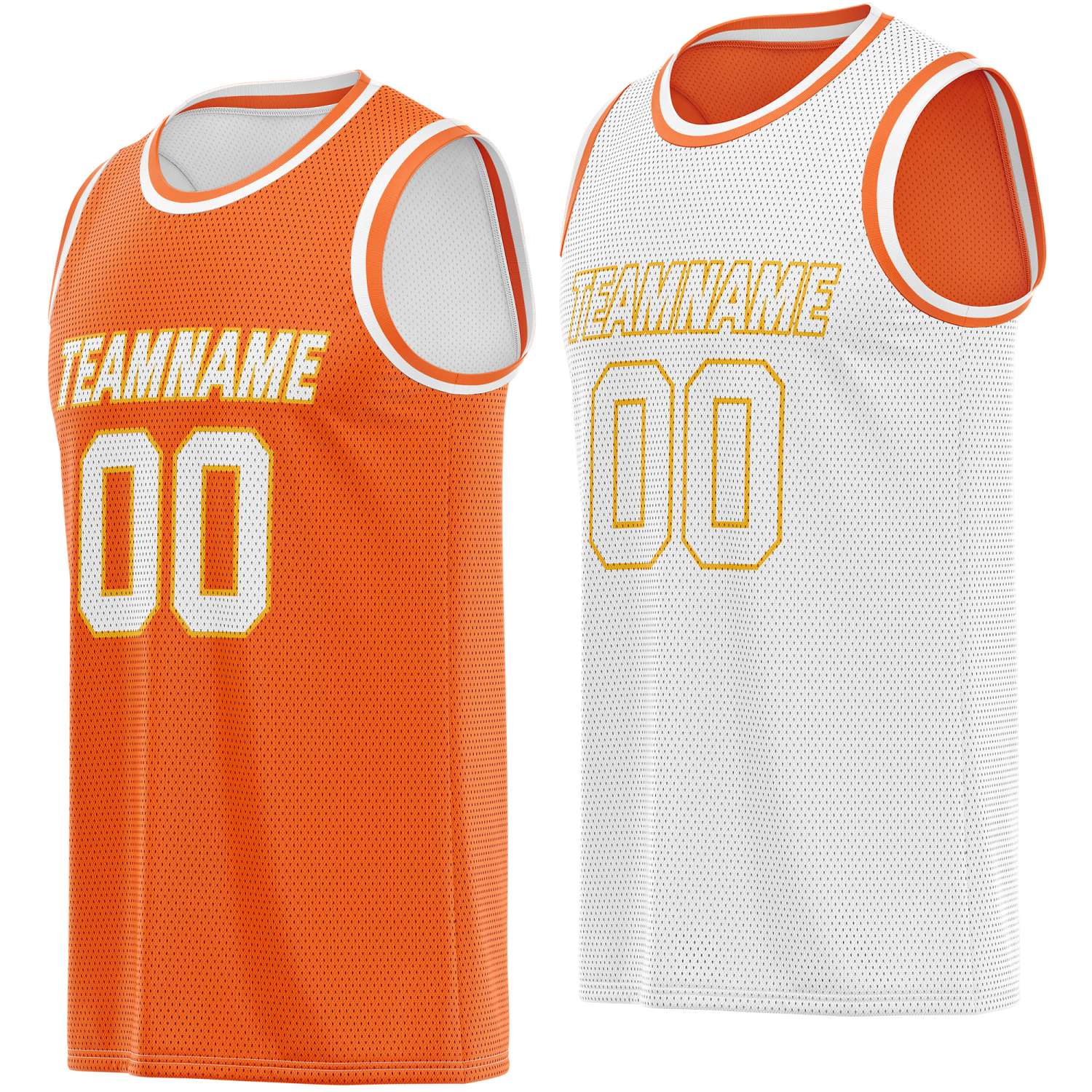 Custom reversible bright orange white basketball jersey, personalized team name number Logo breathable Mesh sports top for men women youth game practice - Vosoli