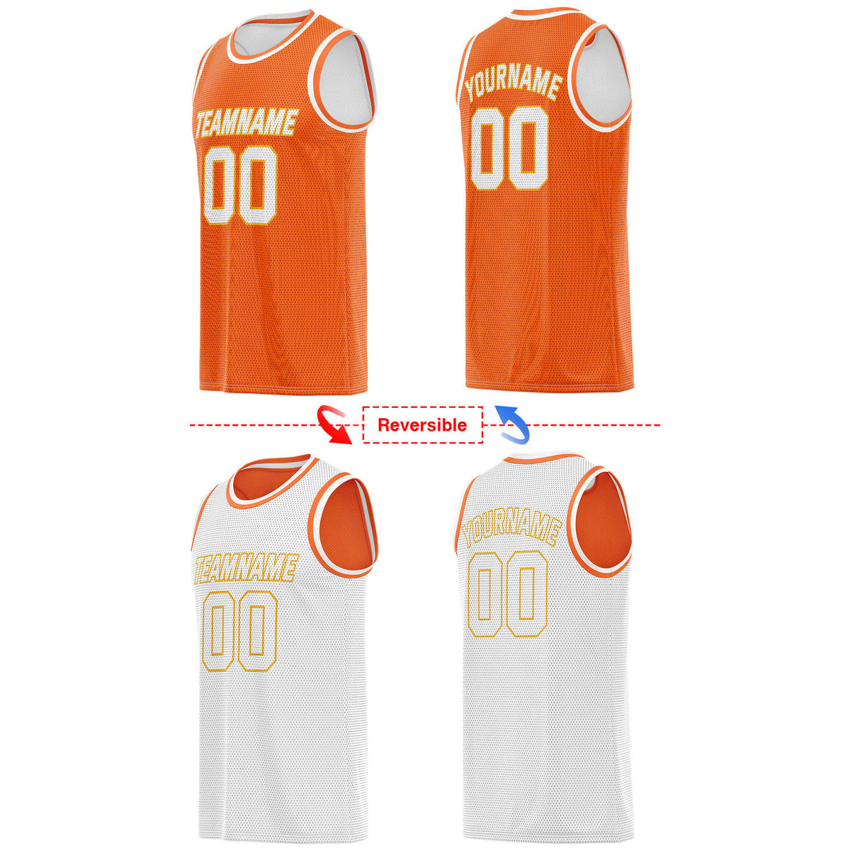 Custom Reversible Bright Orange & White Mesh Basketball Jersey | Personalized Team Jersey | Vosoli