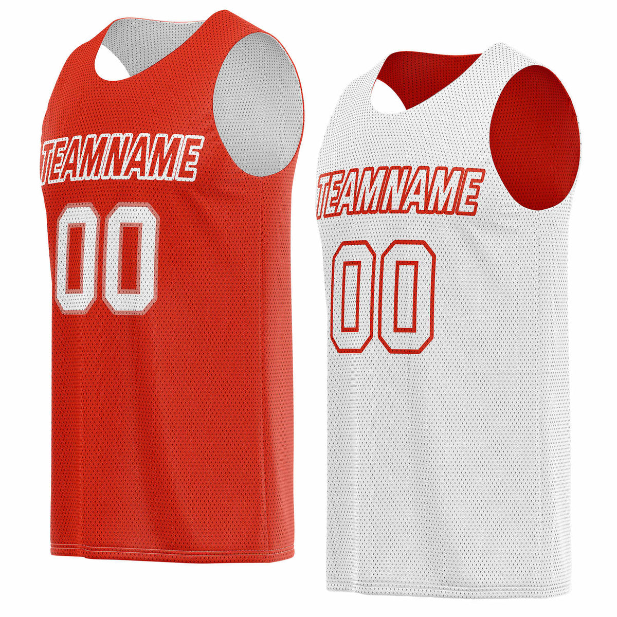 Custom reversible red &amp; white basketball jersey, personalized team name number logo breathable mesh sports top for men women youth game practice wear - Vosoli