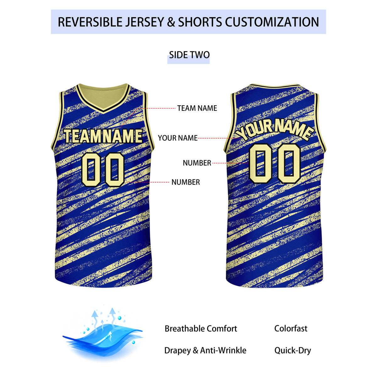 Custom Reversible Cream Blue Basketball Jersey | Team & Player Name - Vosoli