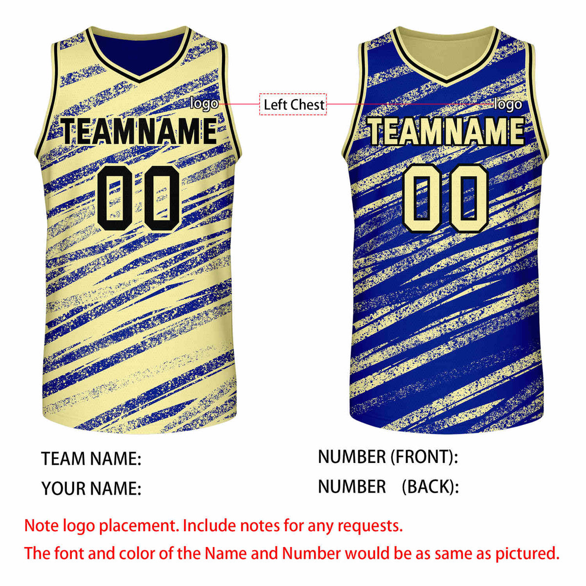 Custom Reversible Cream Blue Basketball Jersey | Team & Player Name - Vosoli