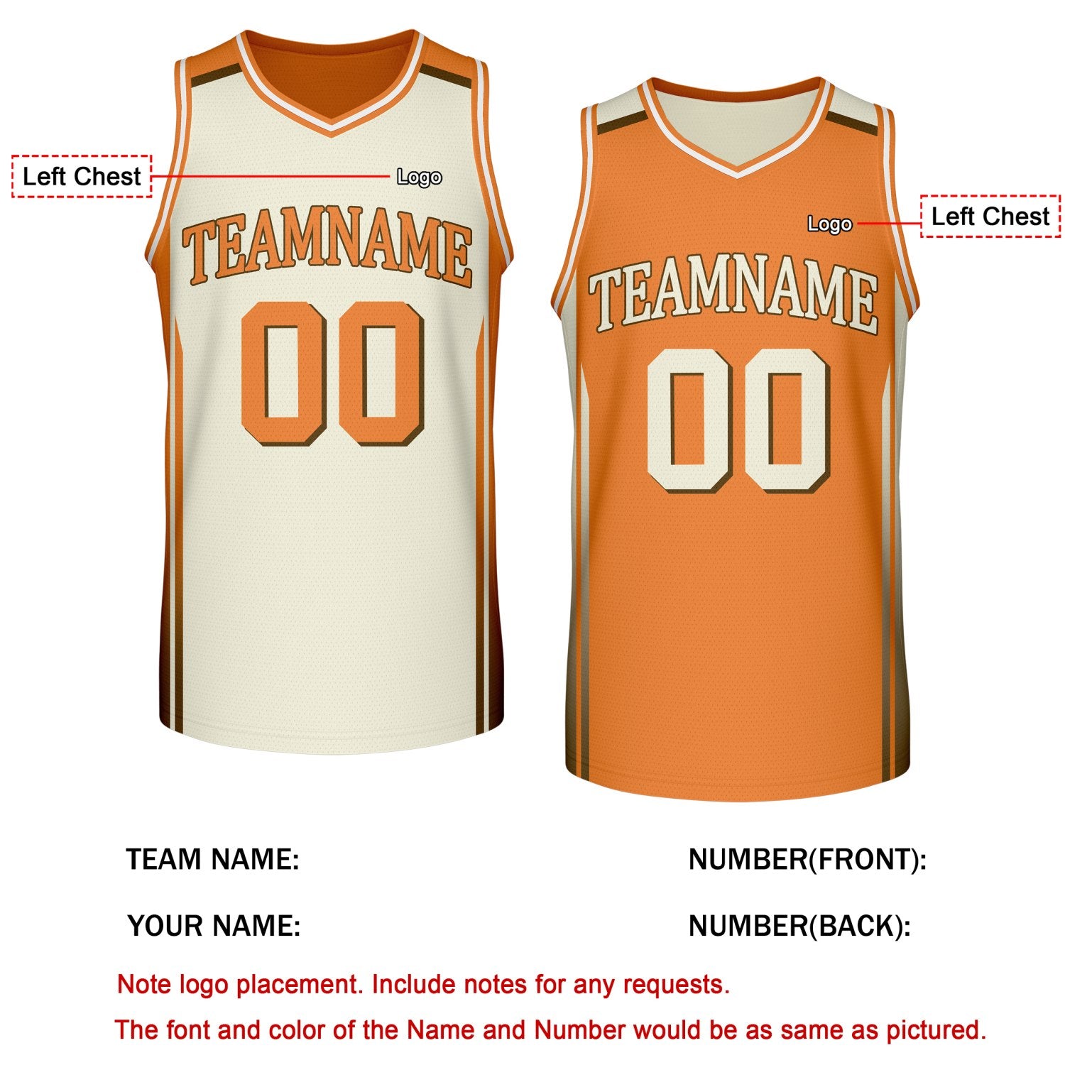 Custom Reversible Cream Orange Basketball Jersey | Personalized Team Jersey | Vosoli