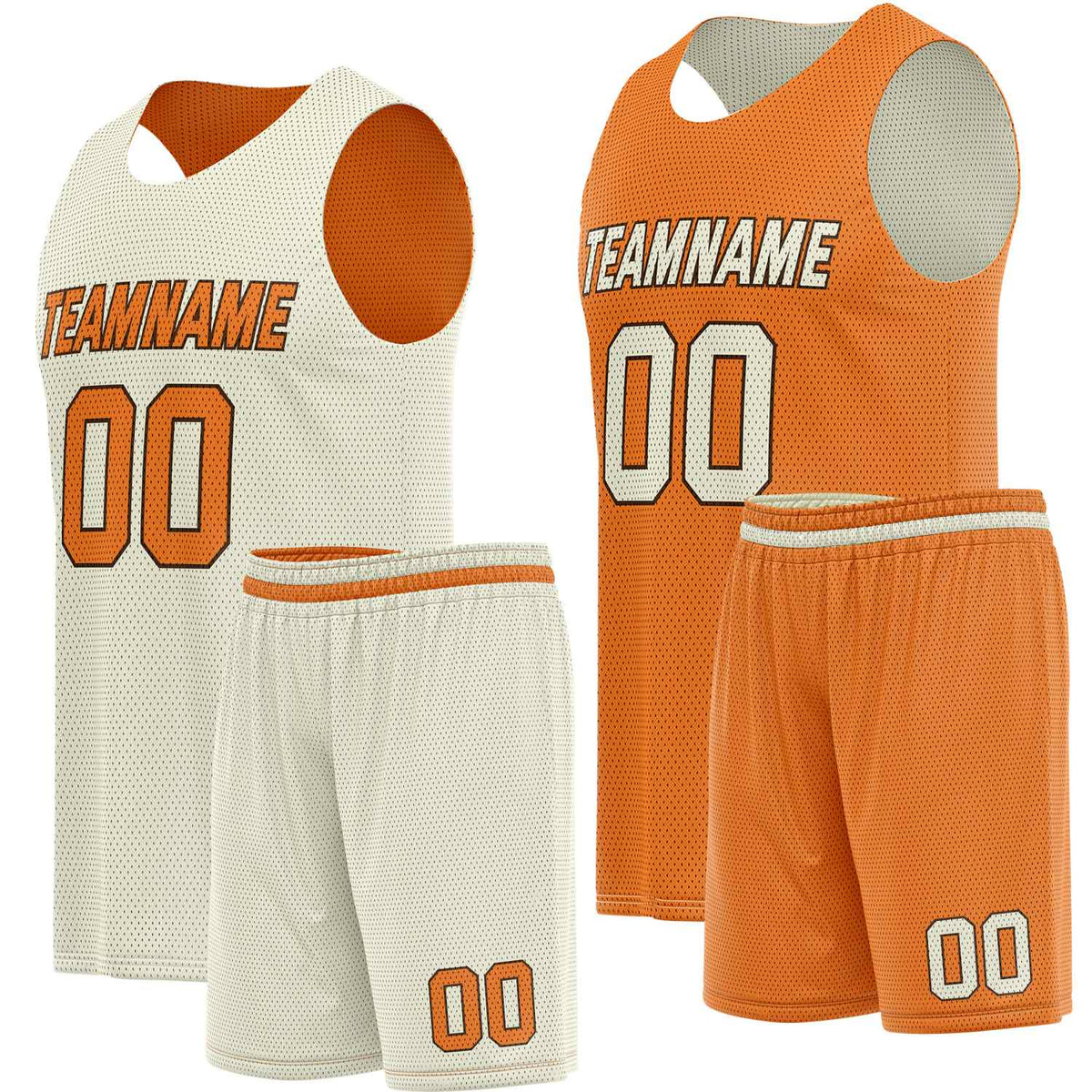 Custom Reversible Cream Orange Basketball Uniform Set | Team Name &amp; Number - Vosoli