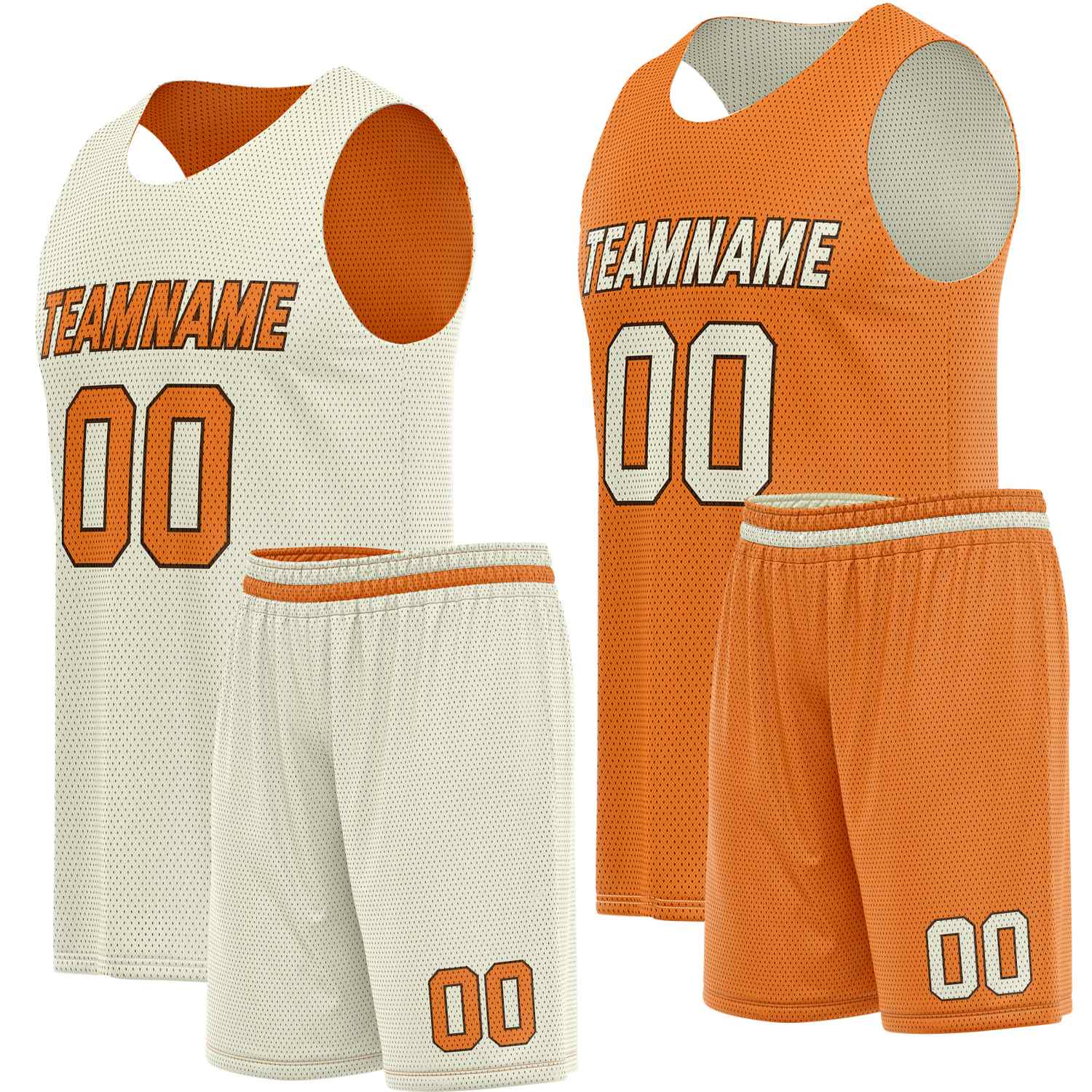 Custom Reversible Cream Orange Basketball Uniform Set | Team Name & Number - Vosoli