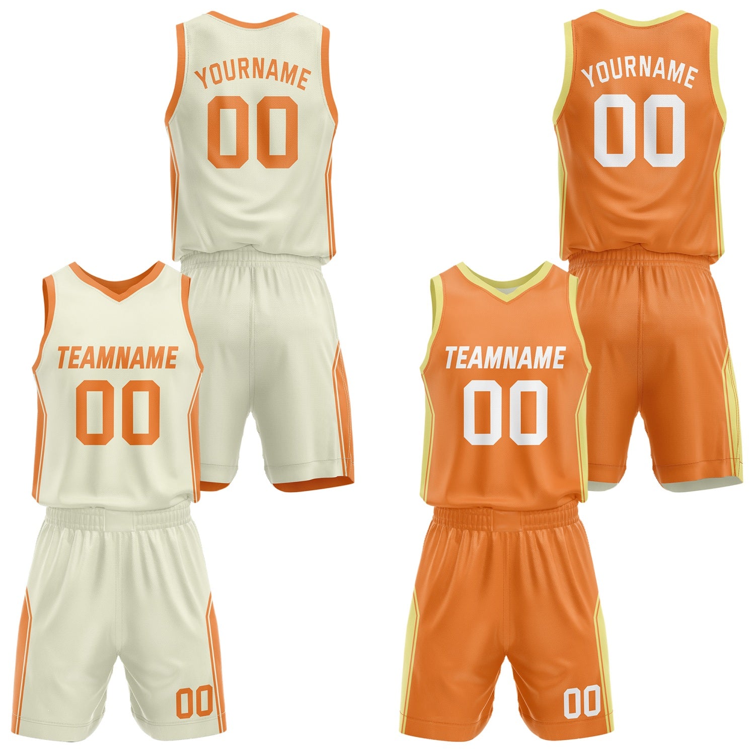 Custom Reversible Cream Orange Basketball Jersey and Shorts Set, Personalized Team Name Number Breathable Mesh Uniform for Men Women Youth