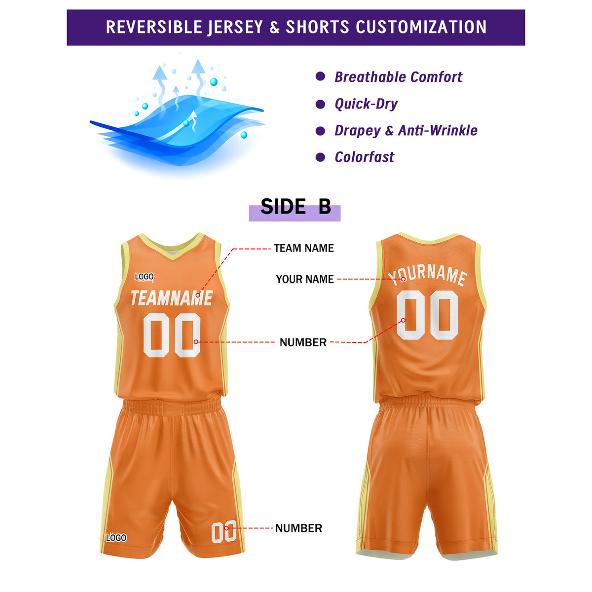 Custom Reversible Cream Orange Basketball Uniform Set | Personalized Name & Number - Vosoli