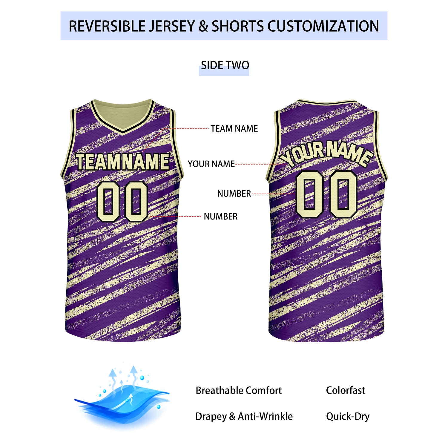 Custom Reversible Cream Purple Basketball Jersey | Team & Player Name - Vosoli