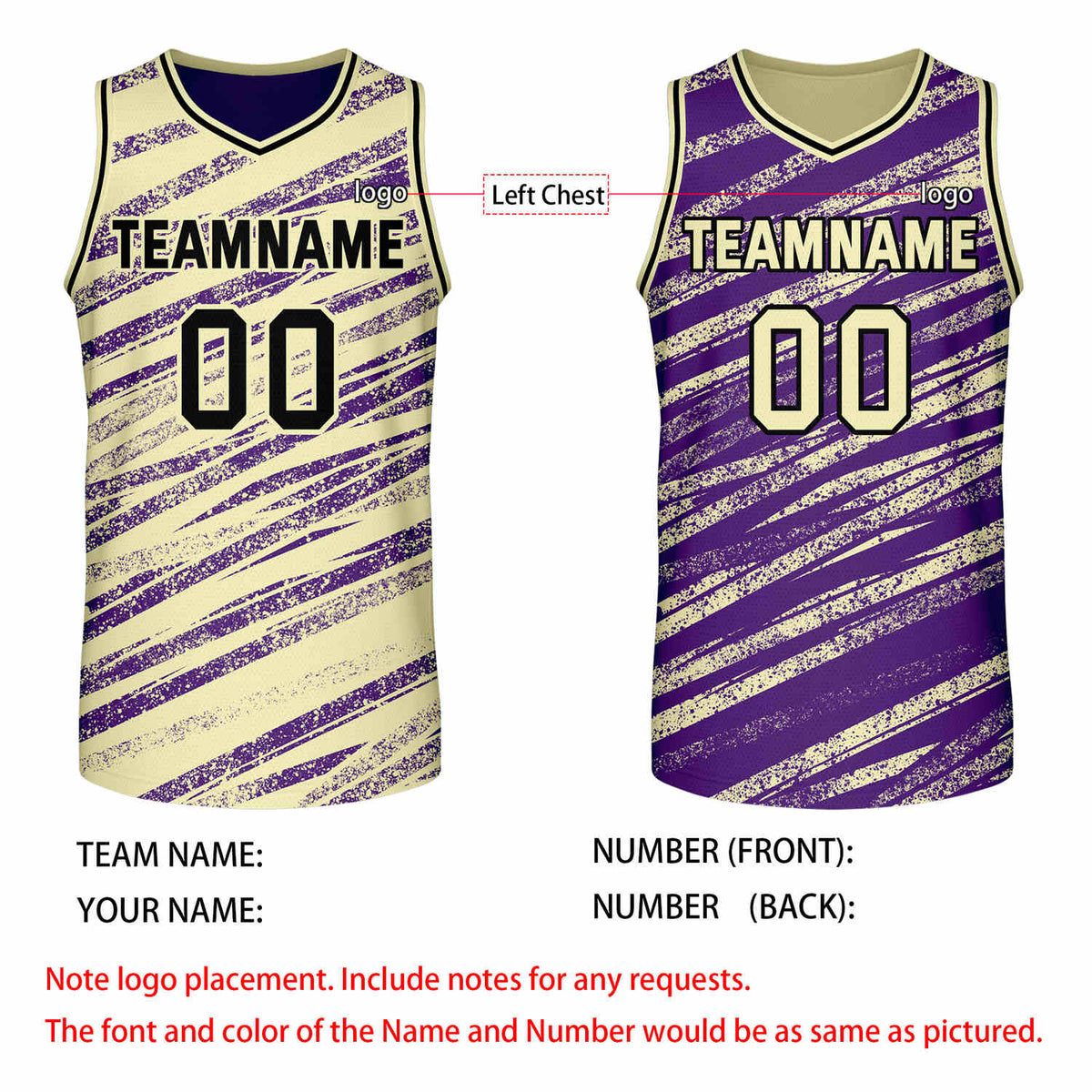 Custom Reversible Cream Purple Basketball Jersey | Team & Player Name - Vosoli
