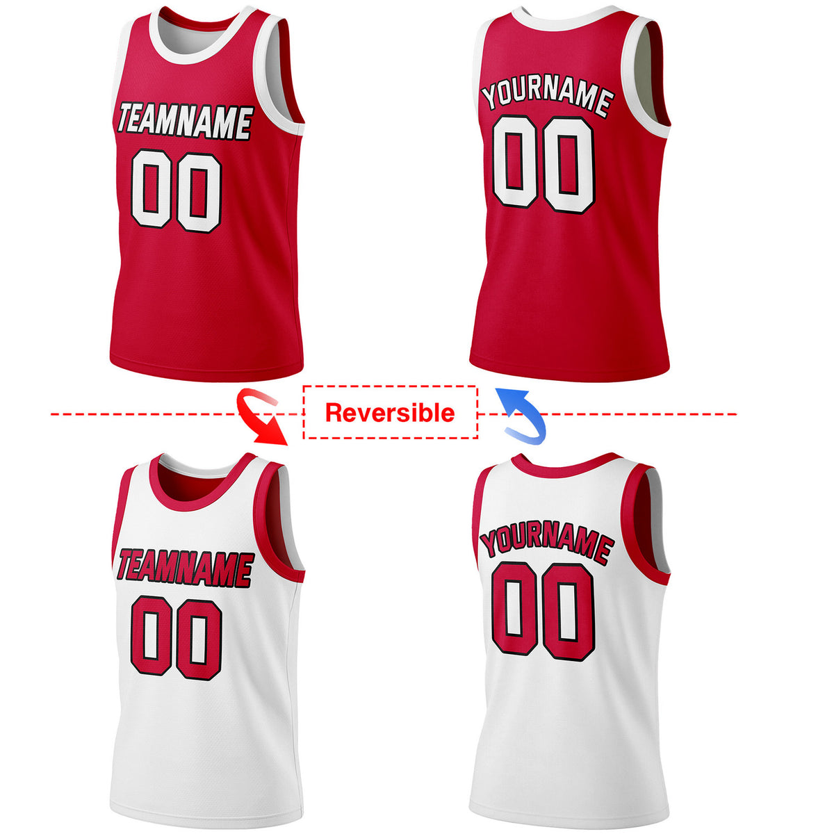 Custom Reversible Crimson & White Basketball Jersey | Personalized Team Jersey | Vosoli