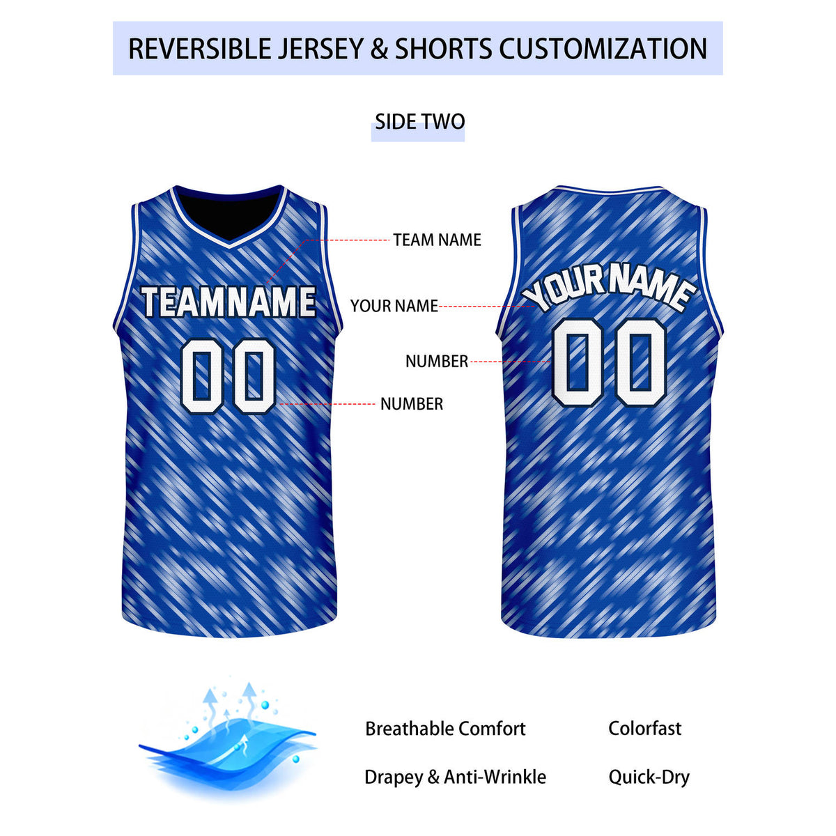 Custom Reversible Dark Blue Light Blue Stripe Basketball Jersey | Team & Player Name - Vosoli