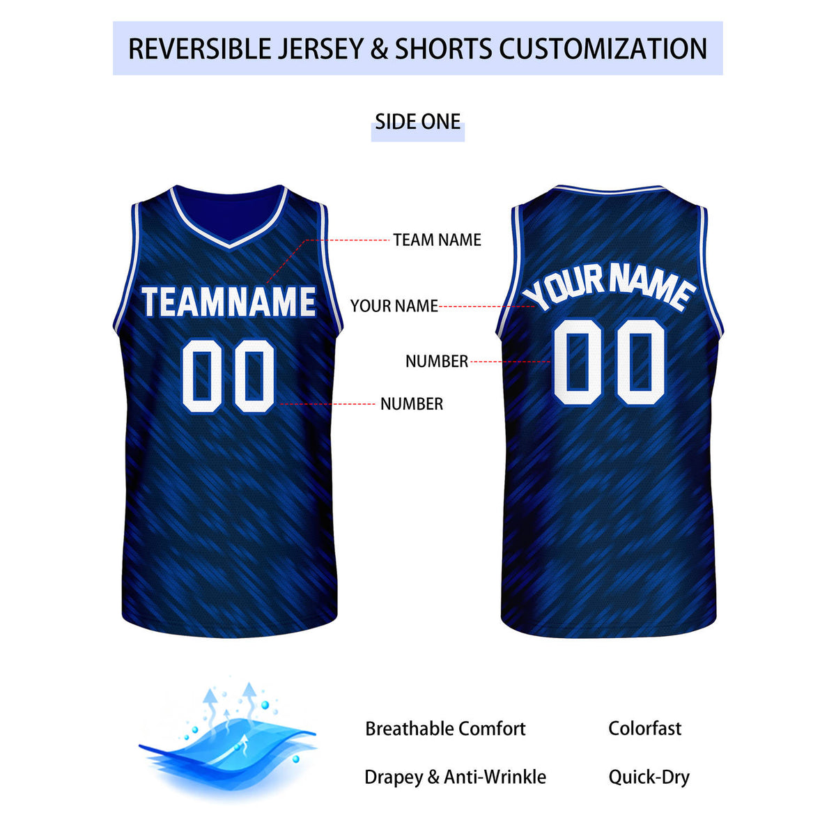 Custom Reversible Dark Blue Light Blue Stripe Basketball Jersey | Team & Player Name - Vosoli