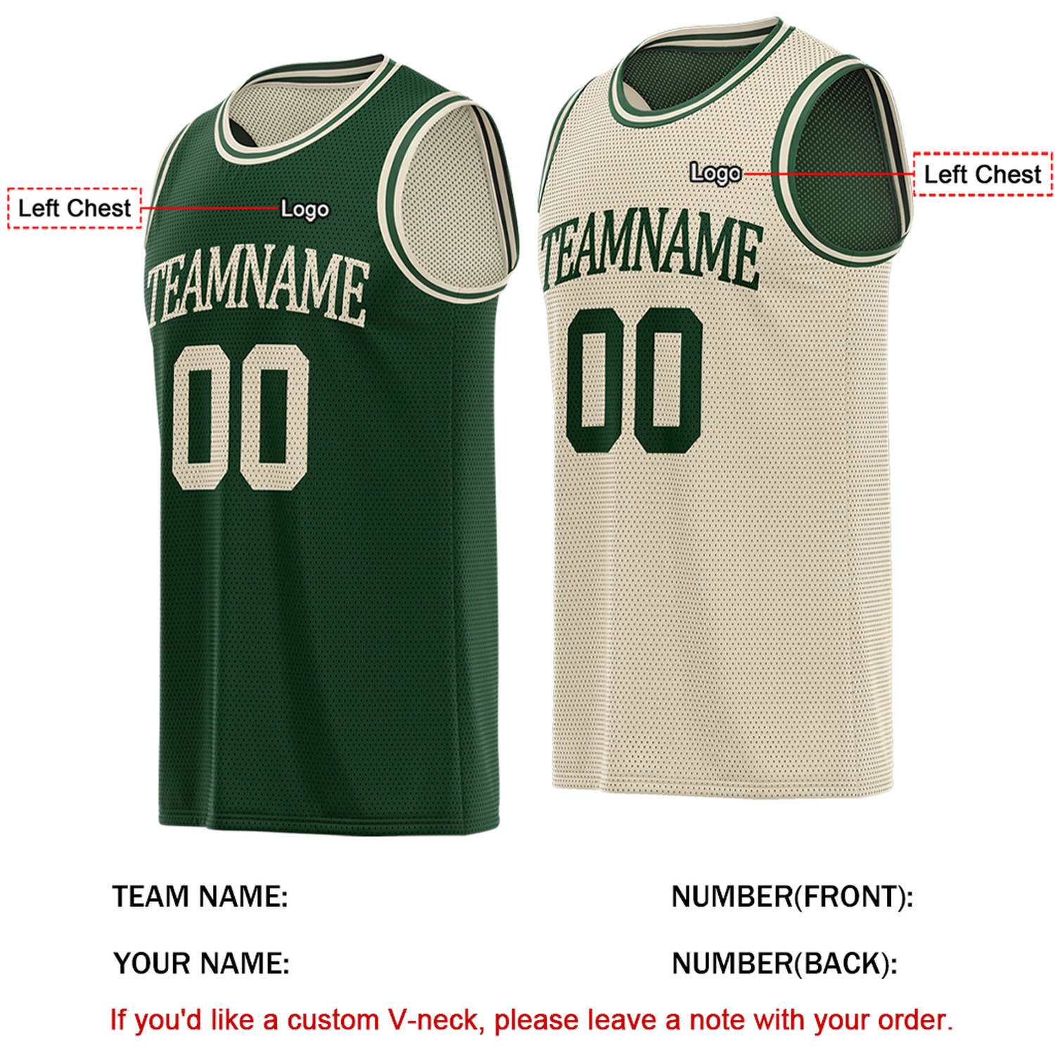 Custom Reversible Forest Green & Cream Basketball Jersey | Personalized for Team Sports - Vosoli